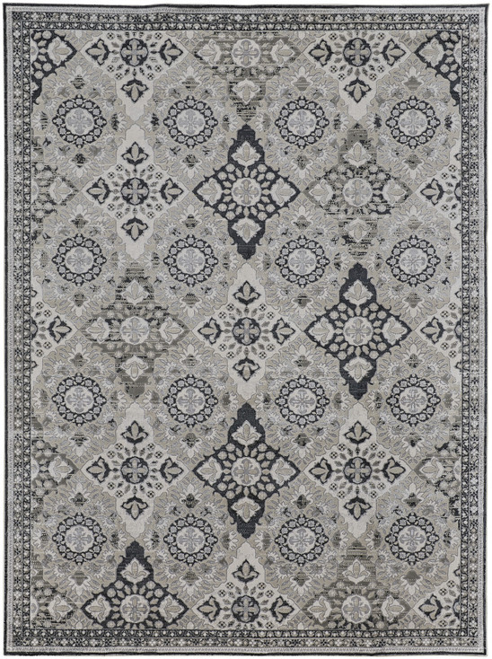 2' x 3' Gray and Black Floral Power Loom Area Rug