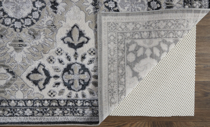 2' x 3' Gray and Black Floral Power Loom Area Rug