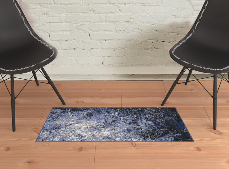 2' x 3' Light Blue Abstract Power Loom Distressed Area Rug