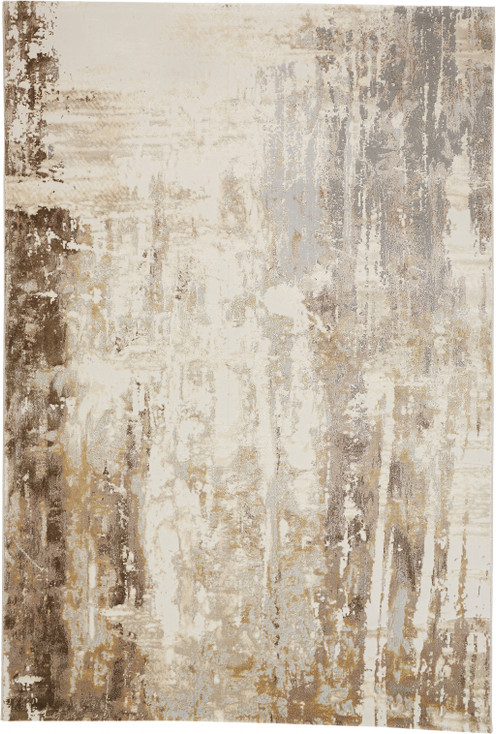 2' x 3' Tan Ivory and Gray Abstract Area Rug