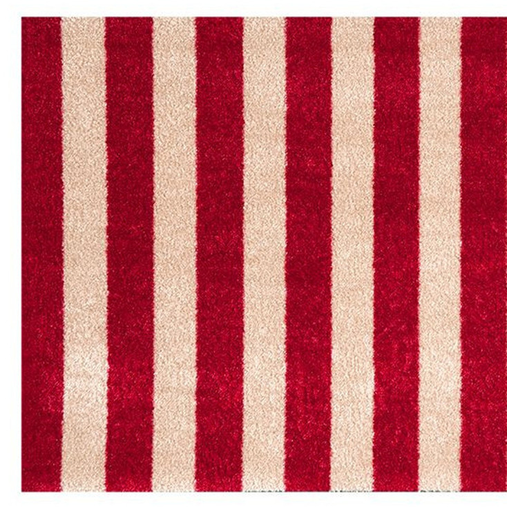 2' x 3' Red and Sand Striped Tufted Washable Non Skid Area Rug