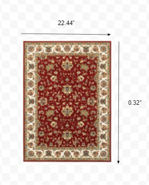 2' x 3' Red Ivory Machine Woven Floral Oriental Indoor Area Rug