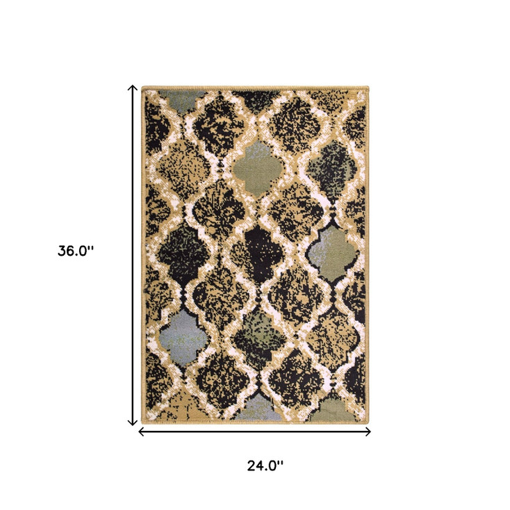 2' x 3' Multi Color Quatrefoil Power Loom Distressed Stain Resistant Area Rug