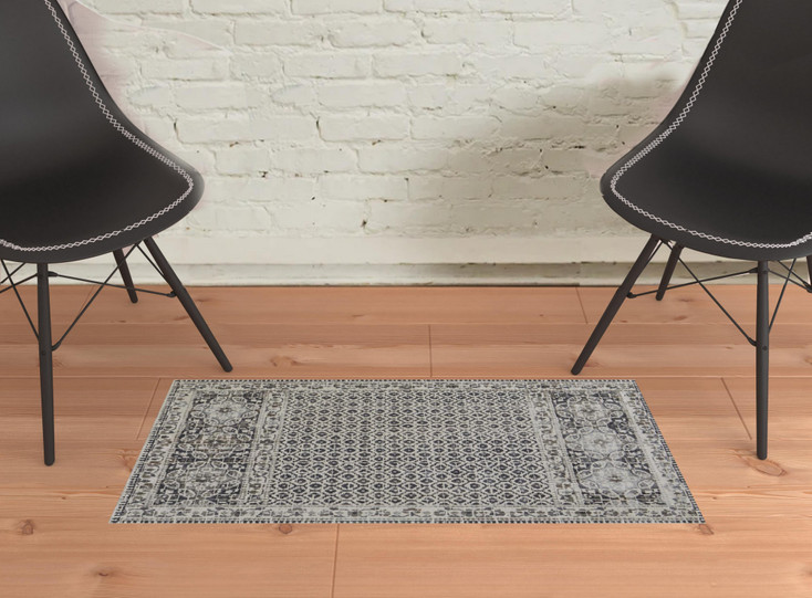 2' x 3' Ivory Taupe and Gray Abstract Stain Resistant Area Rug