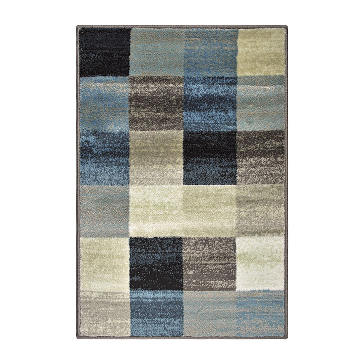 2' x 3' Blue and Teal Geometric Power Loom Stain Resistant Area Rug