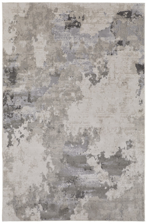 2' x 3' Ivory and Gray Abstract Stain Resistant Area Rug