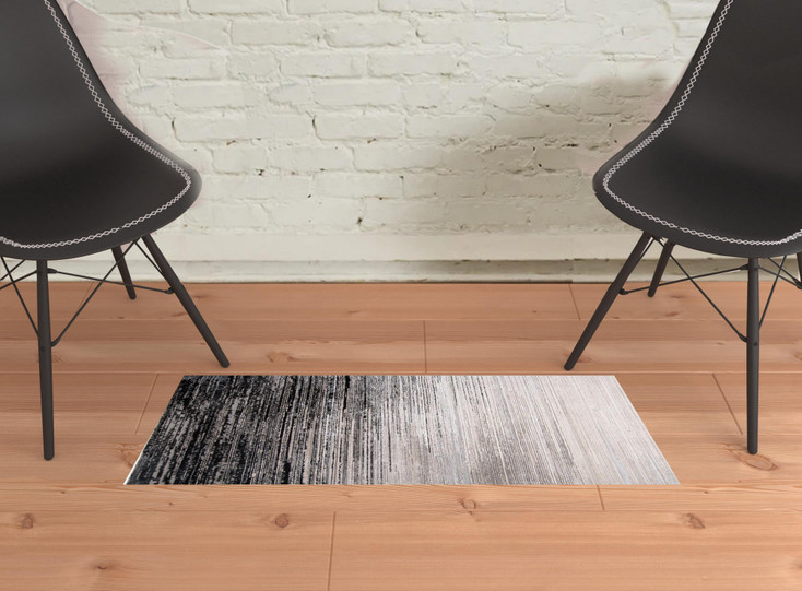 2' x 3' Black and Dark Gray Abstract Stain Resistant Area Rug