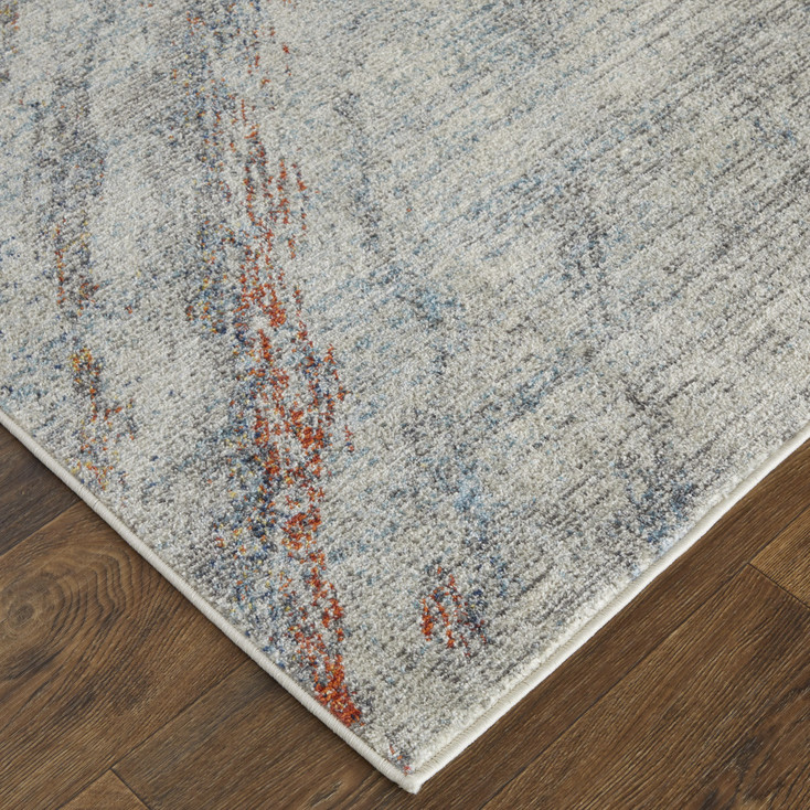 2' x 3' Ivory Orange and Blue Abstract Power Loom Stain Resistant Area Rug