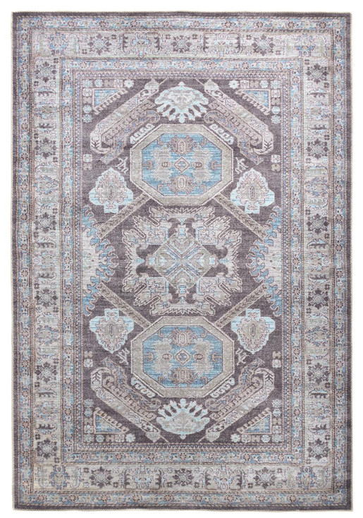 2' x 3' Gray Taupe and Blue Floral Area Rug