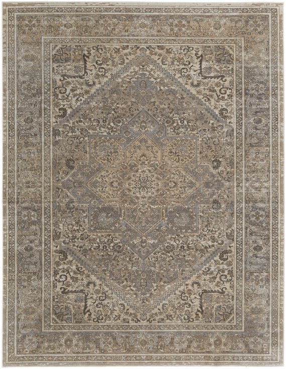 2' x 3' Tan Brown and Ivory Floral Power Loom Distressed Area Rug