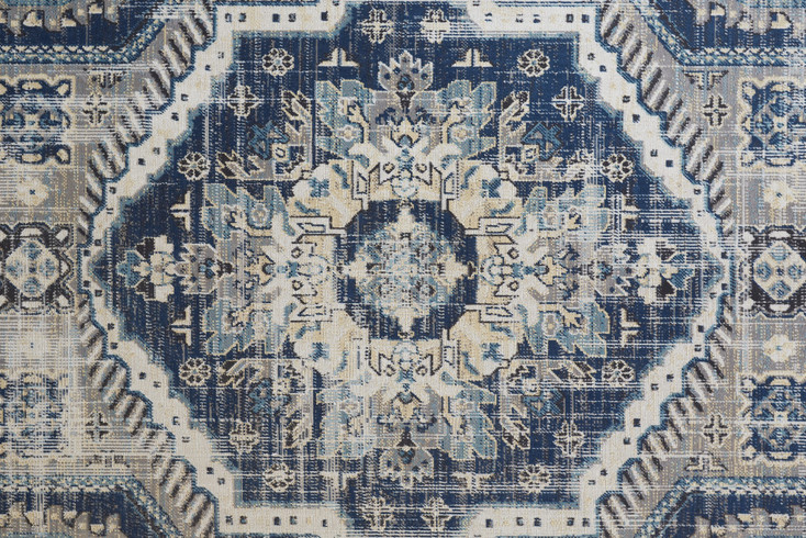 2' x 3' Blue and Ivory Abstract Power Loom Distressed Stain Resistant Area Rug