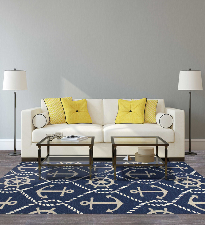 2' x 3' UV Treated Polypropylene Navy Accent Rug