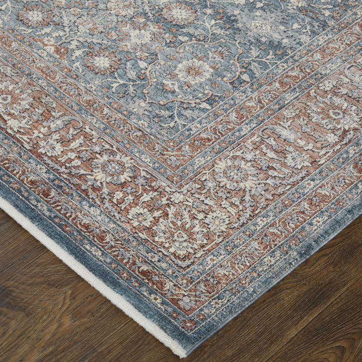 2' x 3' Blue and Red Floral Power Loom Stain Resistant Area Rug
