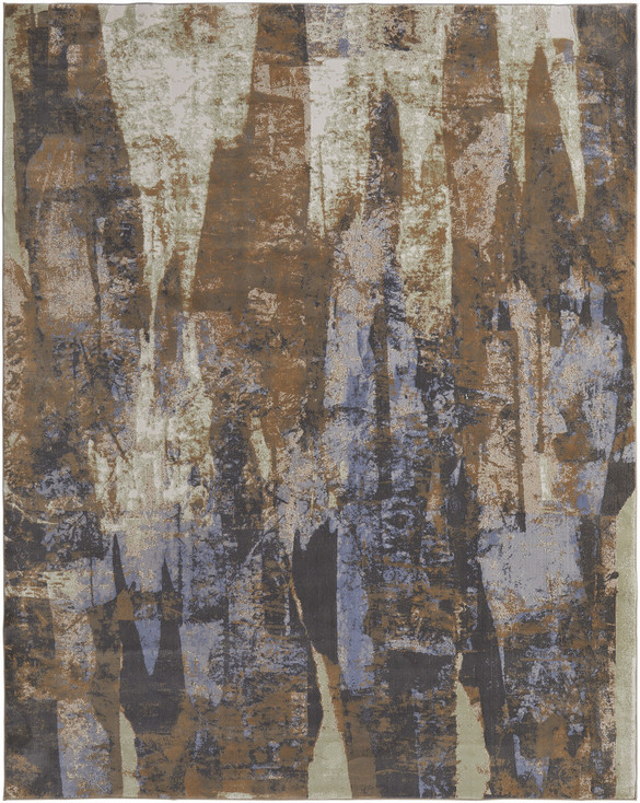 2' x 3' Brown Blue and Ivory Abstract Power Loom Distressed Area Rug