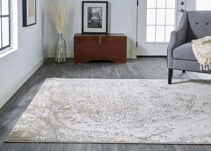 2' x 3' Ivory Tan and Gray Abstract Area Rug