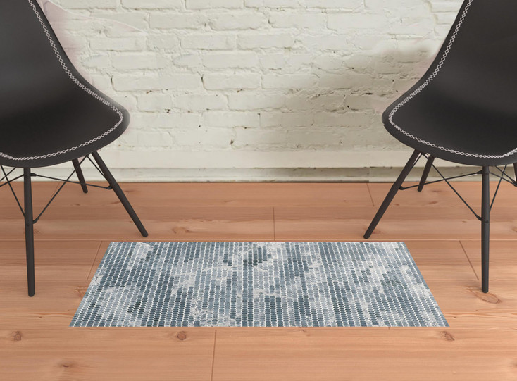 2' x 3' Blue and Gray Polka Dots Distressed Stain Resistant Area Rug