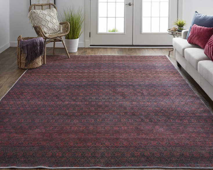 2' x 3' Red and Gray Striped Power Loom Area Rug