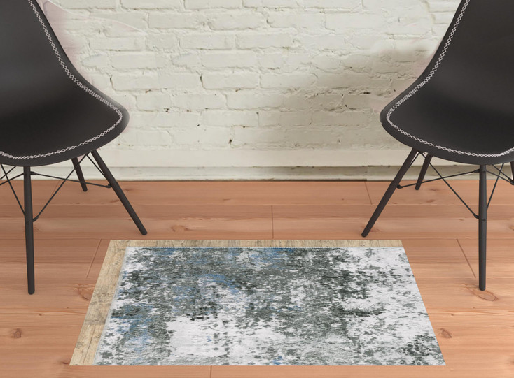 2' x 3' Gray and Ivory Abstract Printed Stain Resistant Non Skid Area Rug