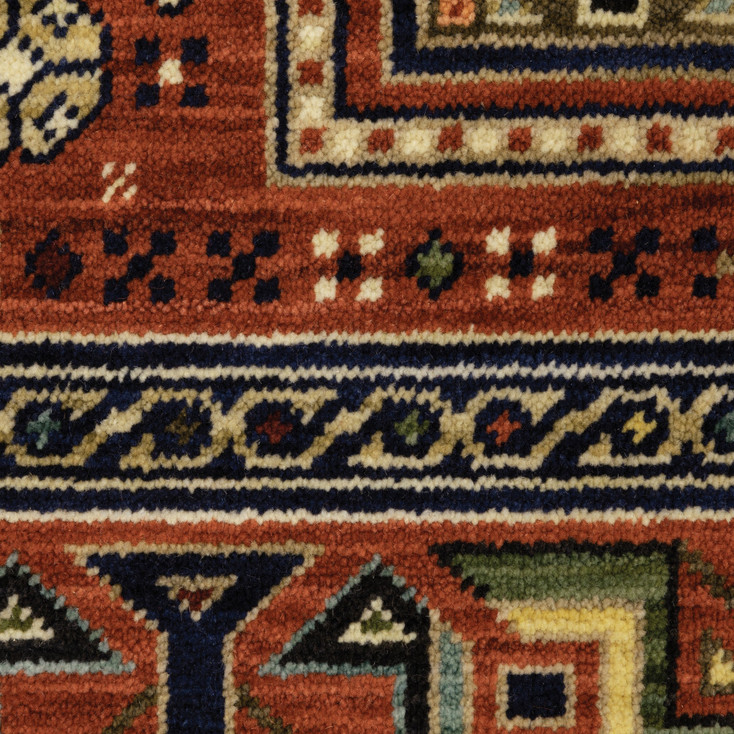 2' x 3' Red Blue Beige and Green Oriental Power Loom Area Rug with Fringe