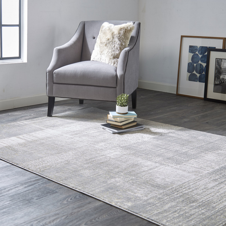2' x 3' Gray and Ivory Abstract Stain Resistant Area Rug