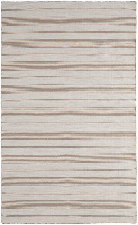 2' x 3' Ivory and Taupe Striped Dhurrie Hand Woven Stain Resistant Area Rug
