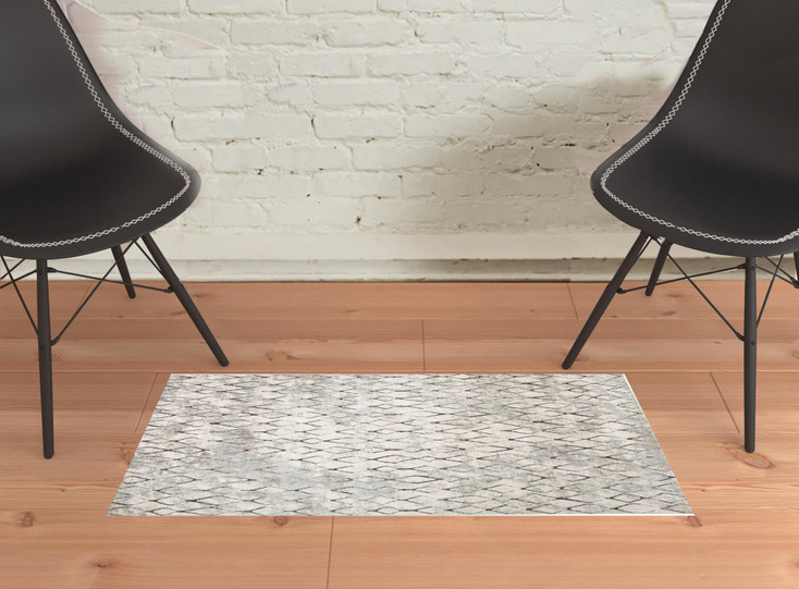 2' x 3' Ivory Gray & Taupe Abstract Stain Resistant Area Rug