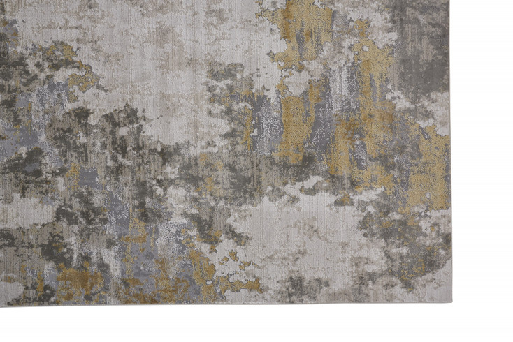 2' x 3' Ivory Gold & Gray Abstract Stain Resistant Area Rug