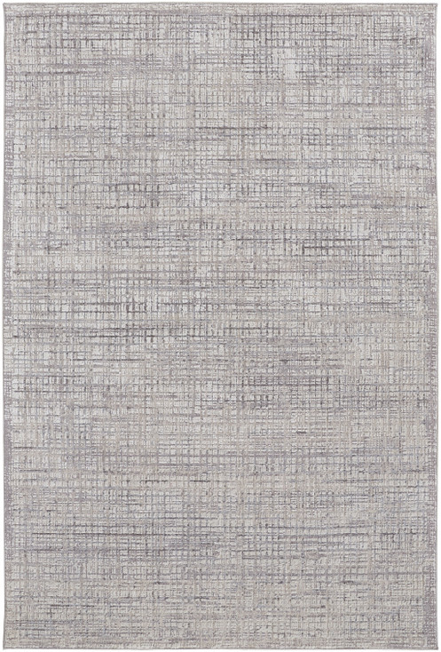 2' x 3' Taupe and Ivory Plaid Power Loom Distressed Stain Resistant Area Rug