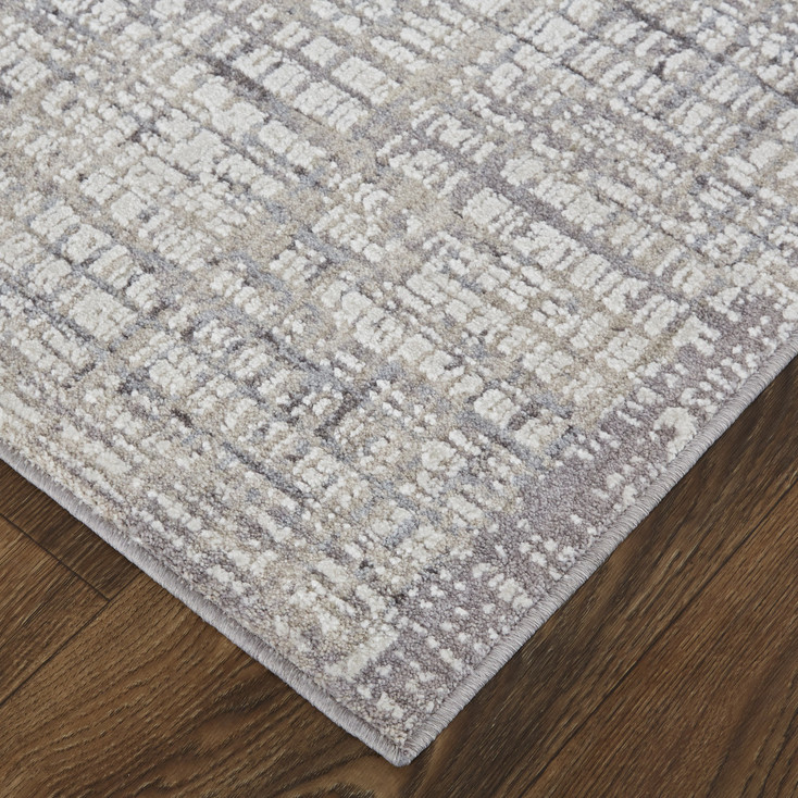 2' x 3' Taupe and Ivory Plaid Power Loom Distressed Stain Resistant Area Rug