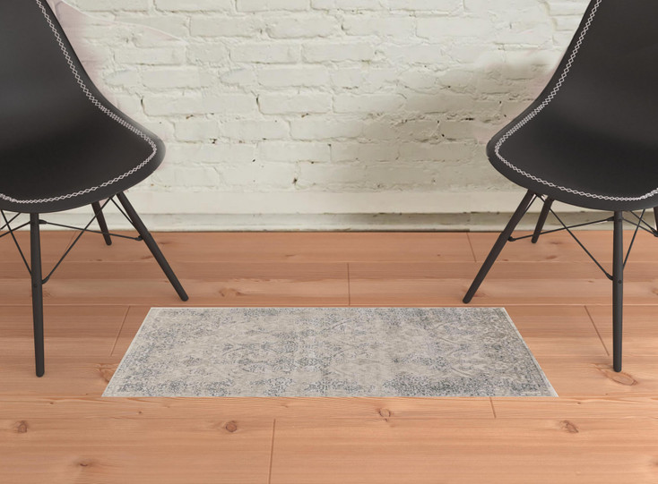 2' x 3' Ivory Gray and Black Abstract Stain Resistant Area Rug