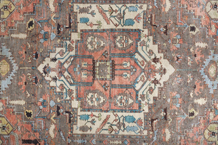 2' x 3' Taupe Red and Brown Floral Area Rug
