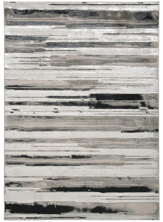 2' x 3' Silver Gray and Black Abstract Stain Resistant Area Rug