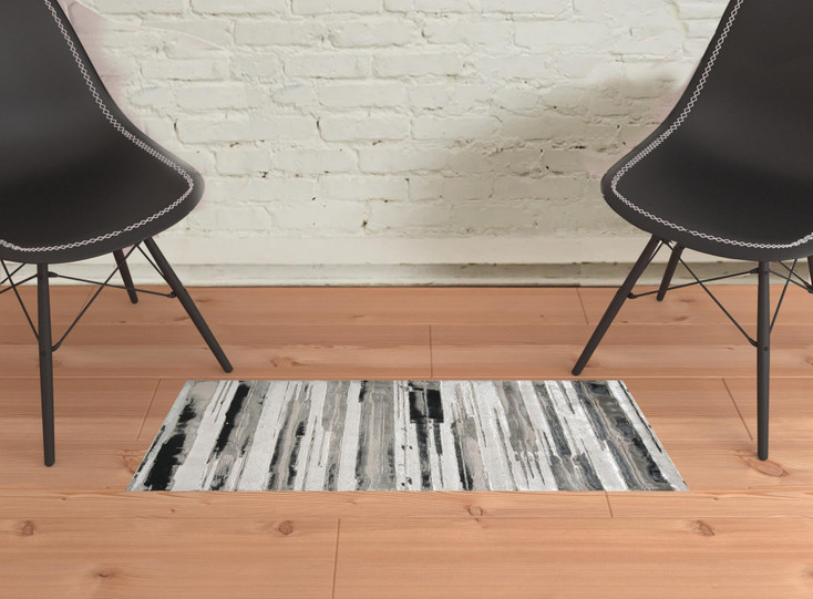2' x 3' Silver Gray and Black Abstract Stain Resistant Area Rug
