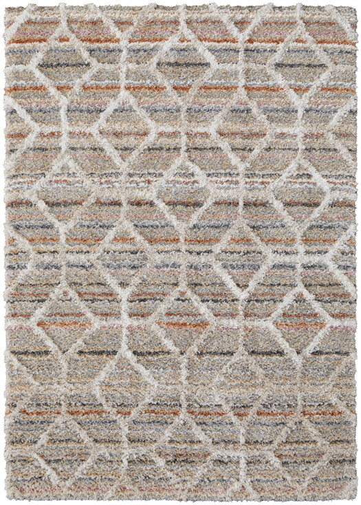 2' x 3' Tan Taupe and Ivory Geometric Power Loom Stain Resistant Area Rug