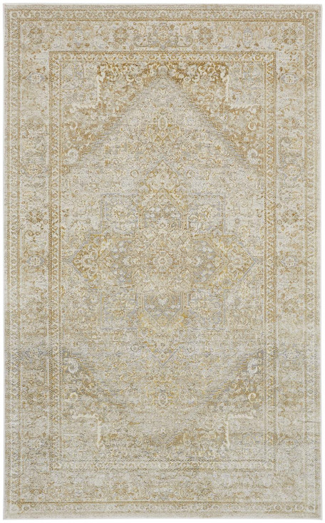 2' x 3' Ivory and Gold Floral Stain Resistant Area Rug