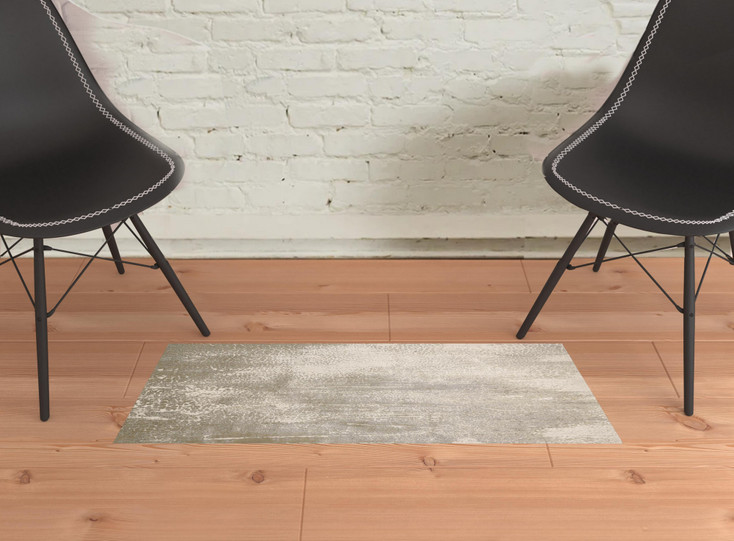 2' x 3' Ivory Gray and Gold Abstract Stain Resistant Area Rug