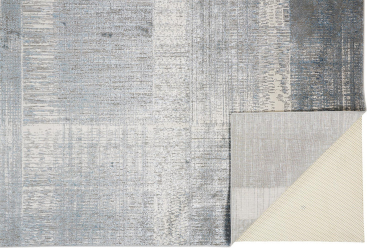 2' x 3' White Gray and Blue Abstract Stain Resistant Area Rug