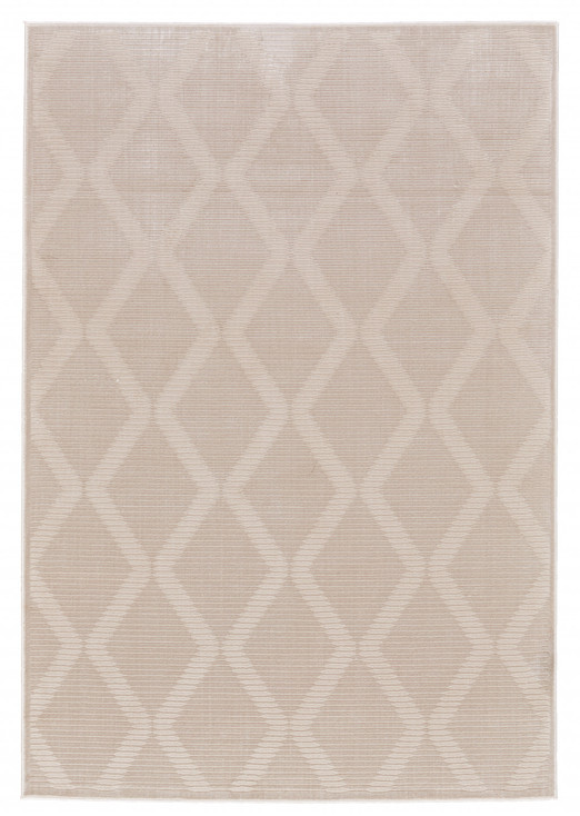 2' x 3' Ivory and Tan Geometric Stain Resistant Area Rug