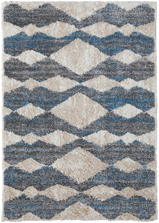 2' x 3' Ivory Gray and Blue Chevron Power Loom Stain Resistant Area Rug
