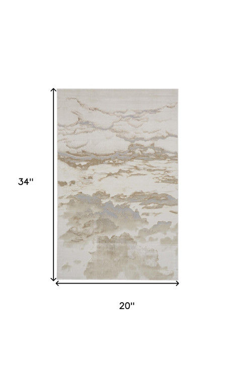 2' x 3' Ivory Tan and Gray Abstract Stain Resistant Area Rug