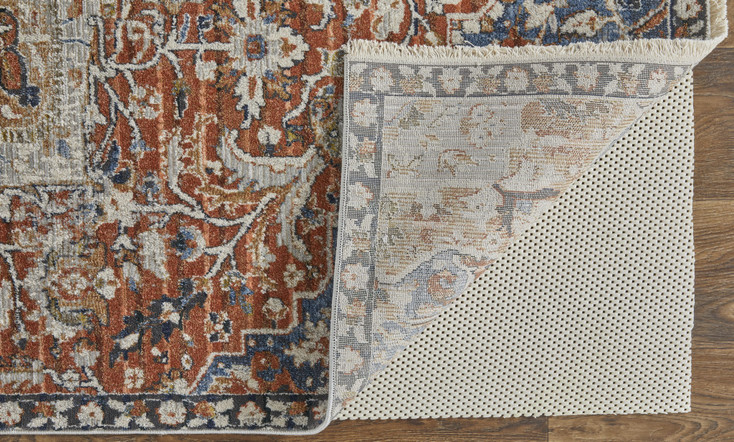 2' x 3' Orange Ivory and Blue Floral Power Loom Area Rug with Fringe