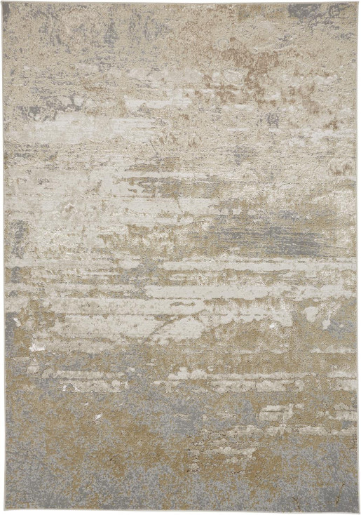 2' x 3' Ivory Gold and Gray Abstract Stain Resistant Area Rug