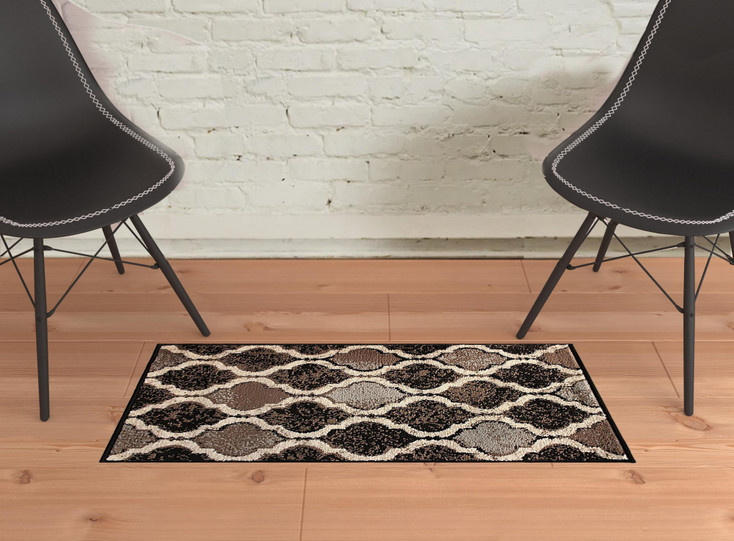 2' x 3' Chocolate Quatrefoil Power Loom Distressed Stain Resistant Area Rug
