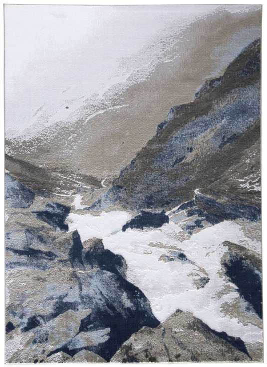 2' x 3' Blue Gray and White Abstract Area Rug