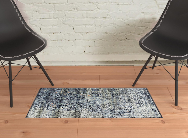 2' x 3' Taupe Abstract Power Loom Distressed Stain Resistant Area Rug