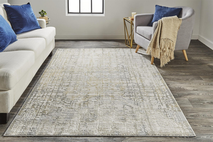 2' x 3' Ivory & Gray Abstract Stain Resistant Area Rug