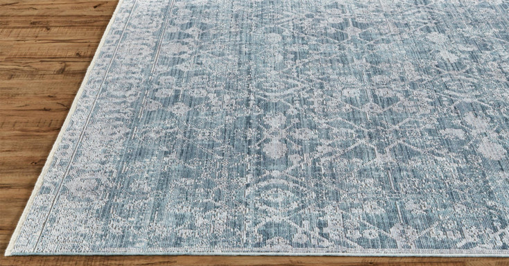 2' x 3' Blue Gray & Silver Abstract Distressed Area Rug with Fringe