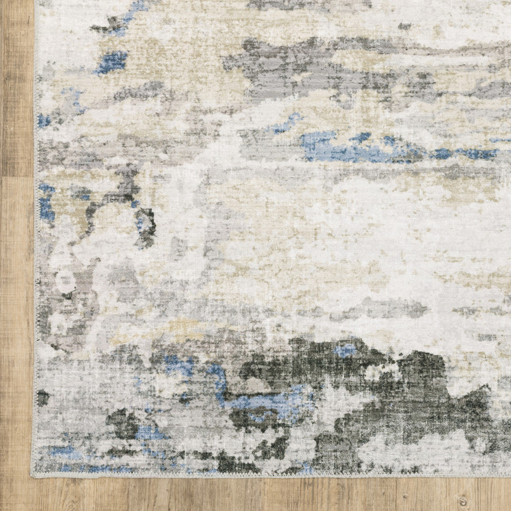 2' x 3' Gray & Ivory Abstract Printed Stain Resistant Non Skid Area Rug