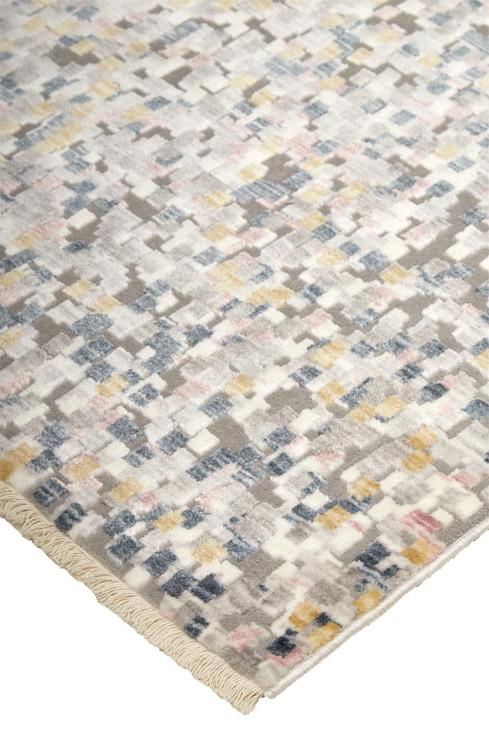 2' x 3' Taupe Tan and Orange Abstract Stain Resistant Area Rug