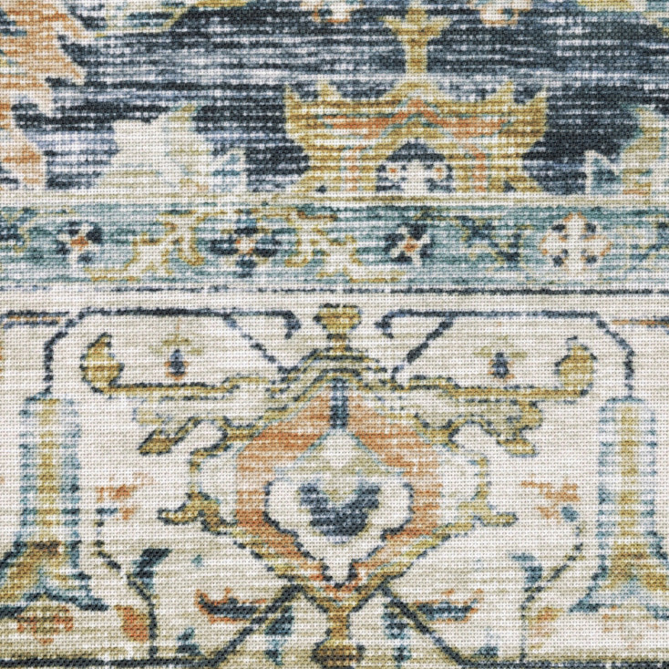 2' x 3' Blue Gold Rust Ivory and Olive Oriental Printed Stain Resistant Non Skid Area Rug